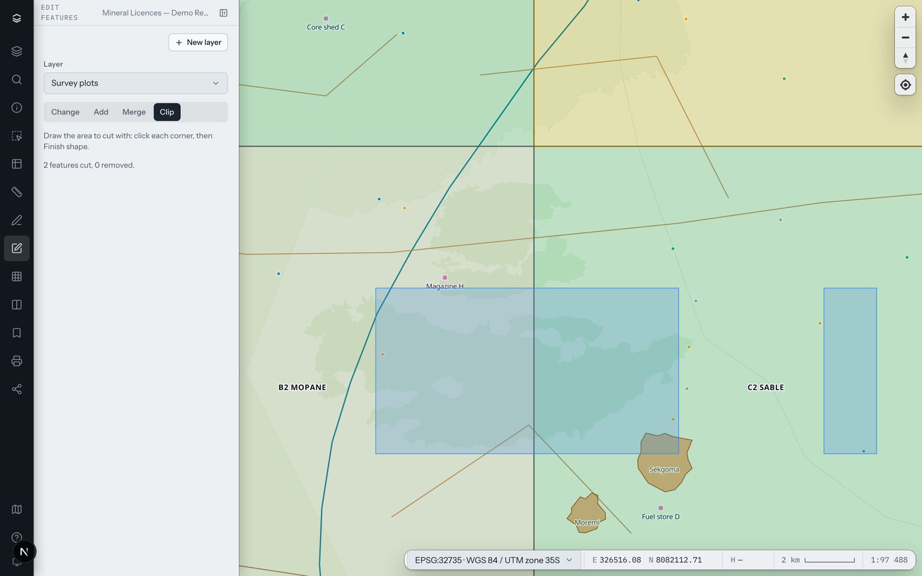 The result: both plots cut back to the edge of the area